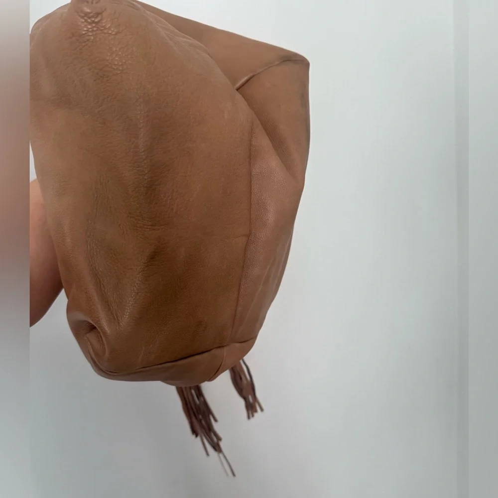 BULGA Large Tassel Soft Pebbled Leather Multi Compartment Hobo Bag